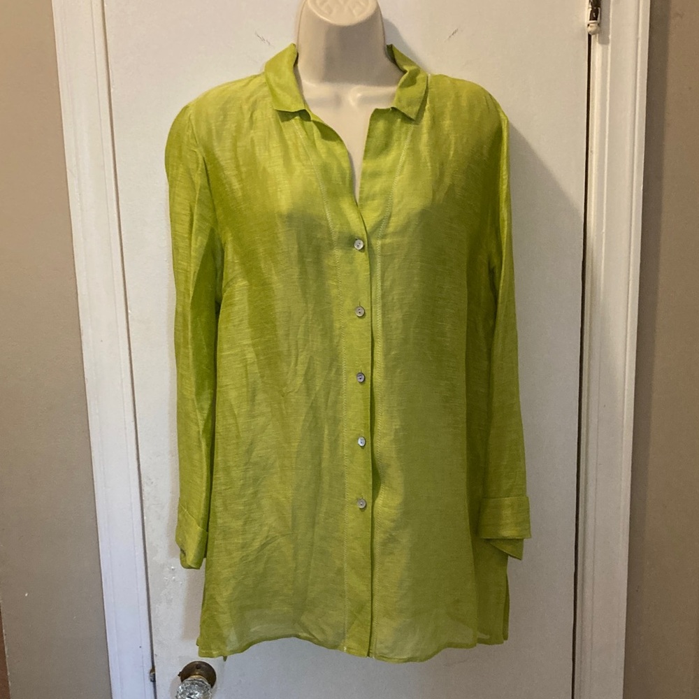 Sigrid Olsen Bright Green Button-Down Shirt 25-313-1